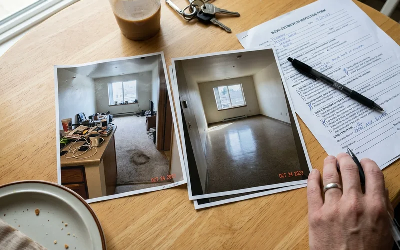 Before and after documentation photographs of a rental unit turnover