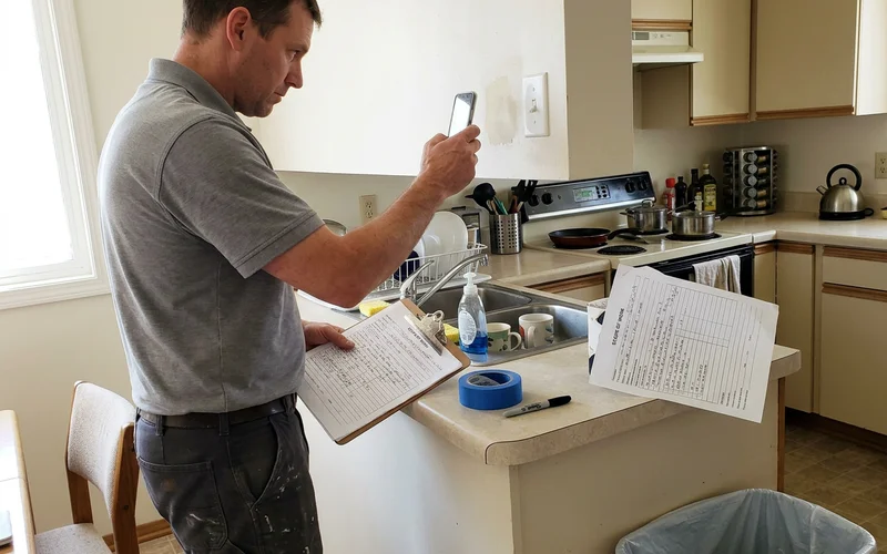 Technician photographing unit condition for documentation