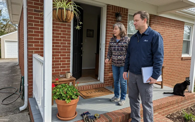 Technician speaking with a family member on a front porch