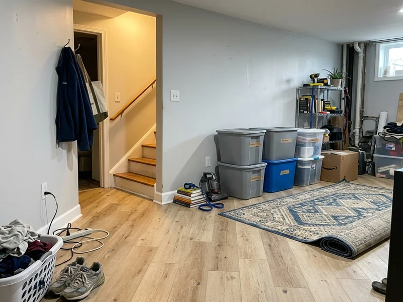 A restored basement after water damage remediation