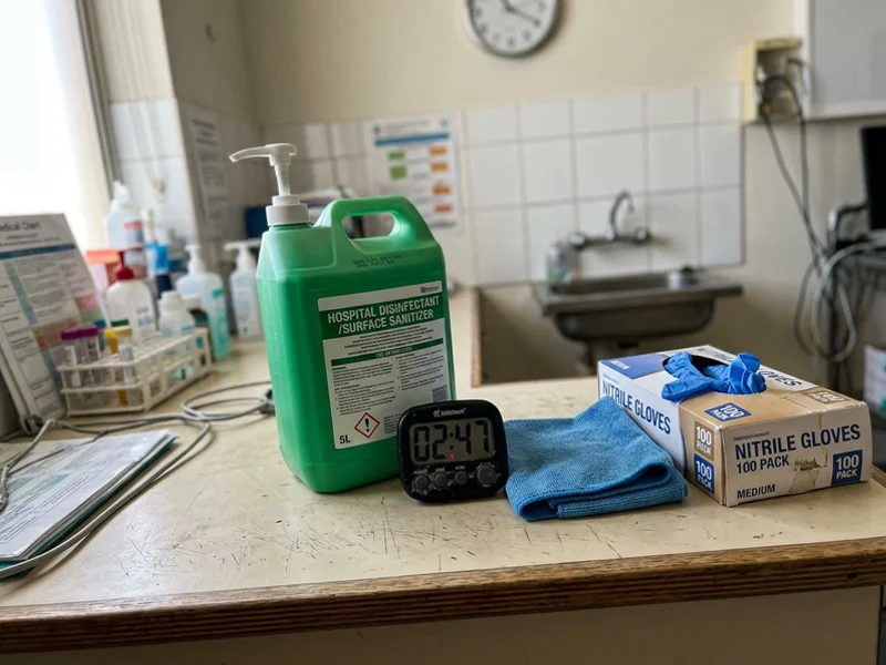 Hospital-grade disinfectant with dwell timer during application