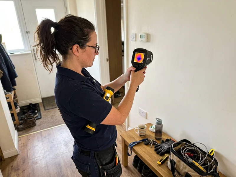 Thermal imaging revealing hidden moisture behind a wall